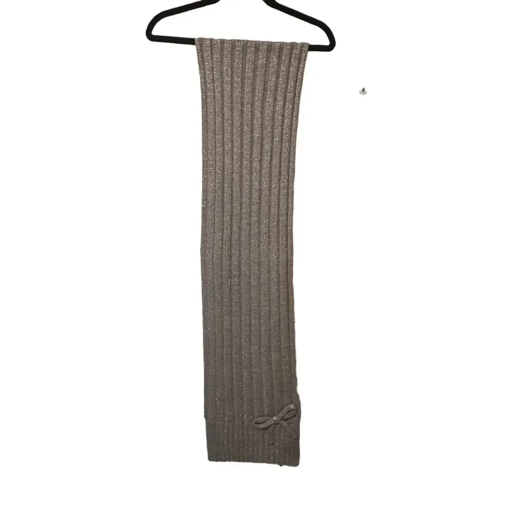 Kate Spade Metallic Gray Ribbed Knit Scarf with Bow Accent